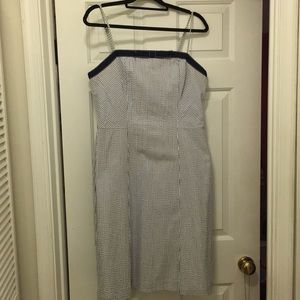 Seersucker tank dress with navy bow